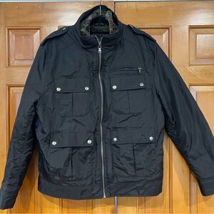 EUC Express Men's Black Bomber Jacket with Removable Faux Fur Vest sz L